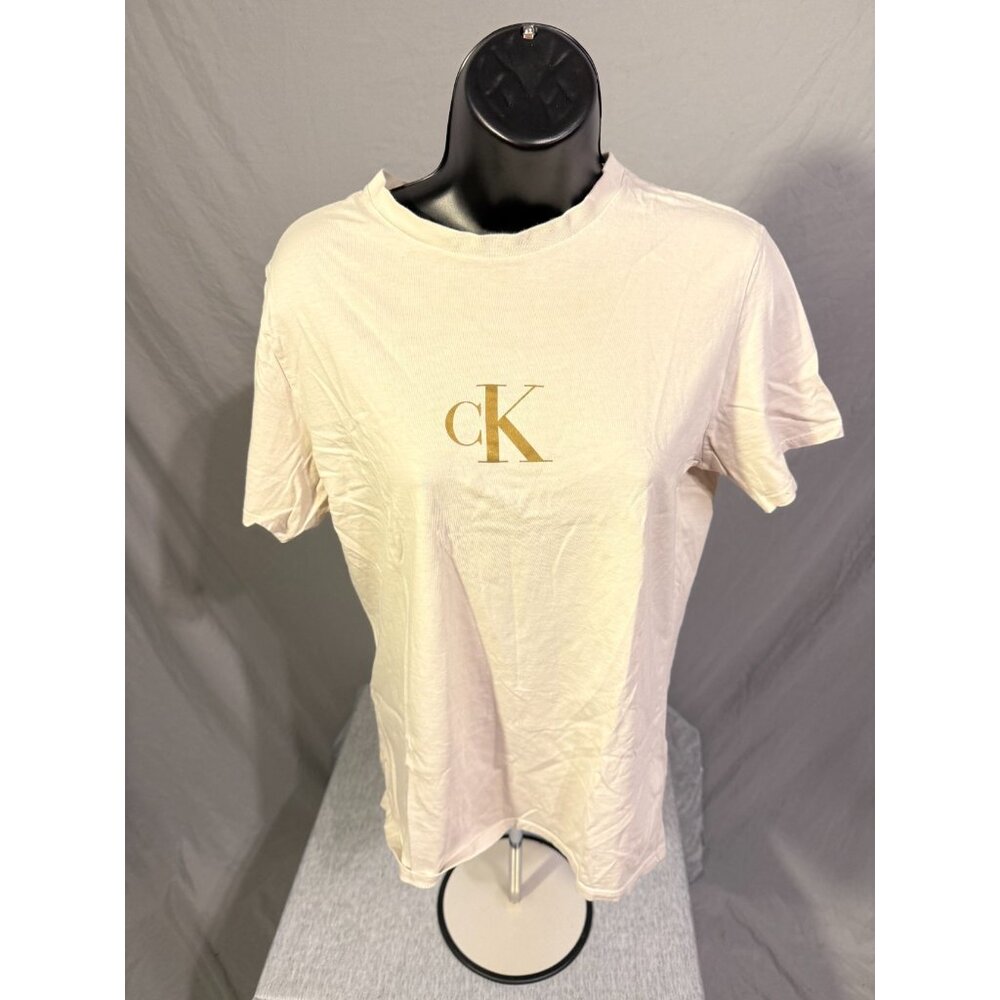 Calvin Klein Basic Logo Shirt T-shirt Tee Womens Small S Cream short sleeve
